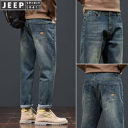 JEEP SPIRIT美式復古男士牛仔褲2025新款春夏季直筒復古水洗做舊工裝褲子潮牌 D5038復古藍 28 腰圍二尺一 建議100斤左右