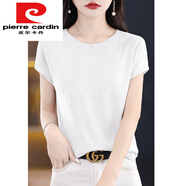 皮爾卡丹（pierre cardin）短袖女大圓領(lǐng)天絲棉針織衫包袖T恤寬松夏季新款洋氣上衣氣質(zhì)小衫 白色 M