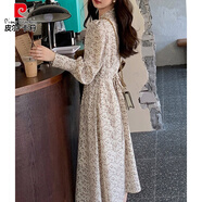 皮爾卡丹（pierre cardin）法打底內搭雪紡碎花連衣裙女秋冬季2025新款氣質(zhì)收腰顯瘦長(cháng)裙子 圖片色 M