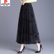 皮爾卡丹（pierre cardin）秋冬新款網(wǎng)紗兩面穿半身裙松緊高腰中長(cháng)A字裙百搭顯瘦大擺裙 黑色 (裙長(cháng)85厘米) 均碼