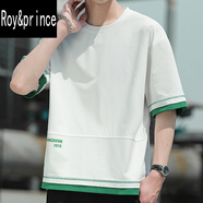 羅伊王子&Roy&prince短袖男假兩件t恤夏季潮流冰絲半袖衣服潮牌青少年薄款運(yùn)動(dòng)體恤 6815白色 XL 【約125-145斤】