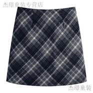 世希高腰格子毛呢A字半身裙秋冬女小個(gè)子復(fù)古格紋包臀裙超短裙半定制 黑格[-] L
