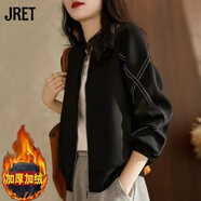 Jret港風(fēng)棒球服夾克黑色外套女顯瘦女裝2025秋季新款開衫拉鏈外套加絨 加絨 加厚 XL 建議[120-130斤]
