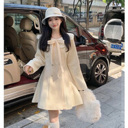 UOSO毛呢連衣裙女過膝感千金毛呢連衣裙冬季大碼胖mm收腰顯瘦法式 杏色短裙設(shè)計(jì)感小眾/冷淡系/高 M (80-100斤)設(shè)計(jì)感小眾/冷淡系 均