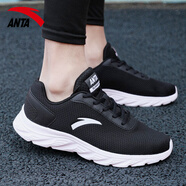安踏男鞋冬季新款運動(dòng)鞋秋季網(wǎng)面透氣輕便跑步鞋子男休閑旅游鞋慢跑鞋 黑/白 40.5