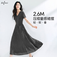 伊芙麗（eifini）【天鵝裙】伊芙麗V領(lǐng)針織拼接顯瘦設(shè)計(jì)感短袖連衣裙2025春季新款 極致灰 S 80-105斤