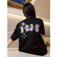 迪伽達(dá)藤蔓花卉刺繡t恤男士新款夏季潮流字母美式高街復(fù)古打底情侶半袖 RHGYL-CX8013黑色（刺繡） L
