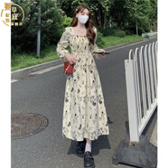 蔓草寇氣質(zhì)小黑花打攬長(cháng)袖碎花裙溫柔寬松優(yōu)雅長(cháng)裙2023新早春碎花連衣裙 圖片色[小仙女優(yōu)選] S 建議[80-100斤]