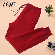 ZGWT輕奢高端品牌束腳休閑運動(dòng)褲女寬松春秋冬加絨小熊哈倫褲衛褲褲子 純色款-酒紅色 3XL 【加絨款】145-165斤