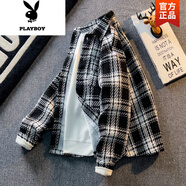 花花公子（PLAYBOY）小香風(fēng)夾克外套男短款寬松休閑百搭?yuàn)A克春秋款潮牌高級(jí)感格子夾克 黑色 NJN#XXF001高質(zhì)量 XL