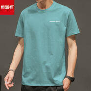 恒源祥2025新款棉質(zhì)潮流男士短袖T恤圓領(lǐng)純色白黑半袖上衣服體恤打底衫 短袖HK湖藍(lán)色 M
