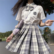 唐努烏（Tang Nu wu）【8件套】少女JK制服百褶格裙襯衫校服正半身學(xué)院風(fēng)短裙子女學(xué)生 溫柔一刀短袖 【8件套】 M 【90-105斤】
