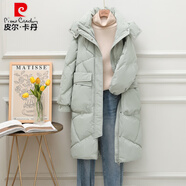 皮爾卡丹2025歐貨冬裝新款羽絨服女中長款加厚過膝時(shí)尚寬松個(gè)性脫卸帽外套 淺綠色 S