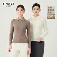 深呼吸DEEP BREATH女裝坑條打底純羊毛針織衫女A301124 灰咖 L (4碼)