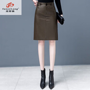 范哲狼（FANZELANG）秋冬海寧真皮皮裙女時(shí)尚綿羊皮短裙高腰顯瘦加絨包臀a字半身裙女 咖啡色 S