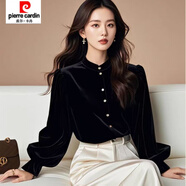 皮爾卡丹（pierre cardin）【1315人收藏】法式小香風(fēng)黑色燈籠袖金絲絨襯衫女秋季新款冷淡系 黑色 S
