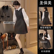 圣保美背心連衣裙女春秋季2025新款小個(gè)子高級感氣質(zhì)韓系穿搭短裙子套裝 套裝【襯衫+背心裙】 S 碼