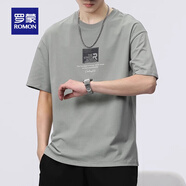羅蒙（ROMON）短袖t恤男2025春秋潮流百搭夏天休閑體恤純棉打底衫潮牌男裝半袖 T8008灰綠T恤 4XL 碼 適合185-200斤