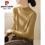 皮爾卡丹（pierre cardin）半高領(lǐng)五分袖內(nèi)搭針織打底衫毛衣女裝春夏2025新款正肩上衣T恤 芥黃色長(zhǎng)袖春秋 輕薄 M 【建議100-110斤】