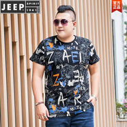 JEEP SPIRIT夏季冰絲大碼男裝短袖t恤薄款潮胖子絲光棉字母半袖寬松體恤個(gè)性 黑色 E款 XL 120-140斤