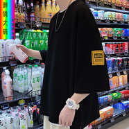 胖鴿 夏季薄款貼標七分袖T恤男寬松大碼加肥冰絲衣服男 T01-黑色 6XL