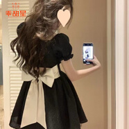 乖甜星法式甜辣泡泡袖字裙女2025夏季新款小個(gè)子蝴蝶結(jié)短袖連衣裙潮 黑色 【后背蝴蝶結(jié)+脖飾】 M 建議100-110斤穿