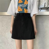 蘭威費(fèi)雷（）大碼牛仔裙褲短裙女夏季新款辣妹子腿套兩件套半身裙穿搭 黑色8801款 S