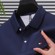 TOMMY JEANS湯米2024TOMMY純棉短袖t恤男翻領(lǐng)純色夏季商務(wù)休閑polo衫上衣 寶藍(lán) M  165