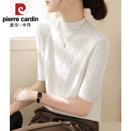 皮爾卡丹（pierre cardin）半高領(lǐng)五分袖內(nèi)搭針織打底衫毛衣女裝春夏2025新款正肩上衣T恤 白色面料短袖夏 輕薄 L 【建議110-120斤】