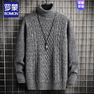 羅蒙（ROMON）秋冬麻花加厚高領(lǐng)毛衣男韓版潮流寬松慵懶風(fēng)百搭寬松針織衫毛線(xiàn)衣 深灰色 XL