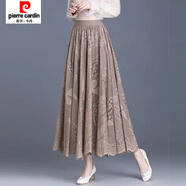 皮爾卡丹（pierre cardin）法式蕾絲半身裙女秋冬季款 高腰顯瘦a字裙兩面穿氣質(zhì)百褶大擺長裙 8032【蝴蝶花咖色長款84厘米】 L 建議110-125斤