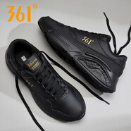 361°男鞋2025新款皮面運動(dòng)鞋361度官方旗艦店正品減震休閑跑步鞋男士 W6704F-曜石黑/皇冠金-皮面 43