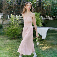 樂(lè )町韓系吊帶長(cháng)裙25年春季新款顯瘦打攬純色長(cháng)裙萊賽爾飄逸連衣裙 佳麗粉（現貨） S