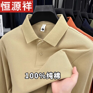 恒源祥2025春秋季高端純棉長(cháng)袖T恤男中年爸爸裝翻領(lǐng)POLO體恤衫上衣 駝色【春秋款】 24545 M /48 推薦100-120斤