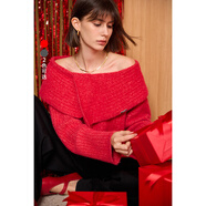 LILY夢(mèng)露針織新年紅色毛衣氣質(zhì)一字領(lǐng)針織衫上衣秋冬新款女裝 101紅色 XL