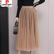 皮爾卡丹（pierre cardin）半身裙秋冬加厚百褶裙網(wǎng)紗A字裙兩穿半身裙中長(cháng)款高腰顯瘦長(cháng)裙子 6696香檳兩面穿80 80厘米 均碼 80-150斤