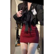 留沁辣妹套裝女2025春季氣質(zhì)蝴蝶結長(cháng)袖襯衫高腰包臀短裙兩件套 半身裙 單件 M 【建議95-110斤】