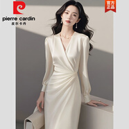 皮爾卡丹（pierre cardin）2025早春法式輕奢高級感正式場合氣質(zhì)名媛高端女神范白色連衣裙夏 白色連衣裙 M