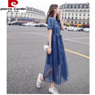 皮爾卡丹（pierre cardin）牛仔裙連衣裙春夏2025新款收腰顯瘦氣質(zhì)法式網(wǎng)紗裙子森系仙女超仙 牛仔藍 S 建議80斤左右