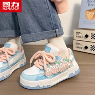 回力女鞋秋季新款百搭網(wǎng)紅小白鞋子女款多巴胺原創(chuàng  )休閑字母板鞋潮鞋 藍色 37