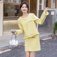 OECE小香風(fēng)套裝裙女2025春季新款小個子時尚洋氣短裙兩件套 黃色 M