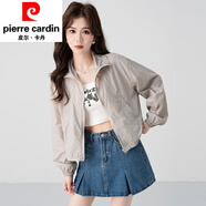 皮爾卡丹（pierre cardin）立領(lǐng)短款防曬衣女士夏季休閑寬松下擺抽繩小個子長袖上衣外套針織 灰色 M (100斤內(nèi))