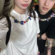 文頗100%純棉重磅美式高街短袖夏季t恤寬松情侶體恤五分袖上衣男女款 290克-白 3XL 建議160-185斤