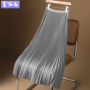 麥潮尚緞面純色百褶裙2024夏季薄款中長(cháng)款過(guò)膝高腰A字裙半身裙長(cháng)裙子潮 高光百褶裙-銀色 M