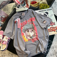 100純棉卡通印花2025夏季新款半袖寬松顯瘦韓版百搭大碼T恤女tee 深灰色 M