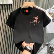 南極人（Nanjiren）歐貨時尚潮牌輕奢男士短袖梅花刺繡t恤男新款網(wǎng)紅半截袖體恤 G73黑色 XL
