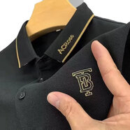 鑫羅圣保短袖t恤男士春夏季新款POLO男衫翻領(lǐng)刺繡寬松大碼商務(wù)休閑上衣服 黑色 XL 【建議135-155斤】