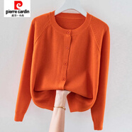 皮爾卡丹（pierre cardin）感女開衫春秋季年新款短款小外搭毛衣外套針織衫中年女裝 愛馬仕橙 M