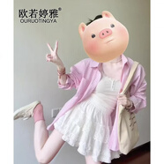 歐若婷雅連衣裙韓版寬松休閑襯衫女春夏新款百搭吊帶半身裙子套裝女三件套 襯衣+吊帶+半身裙 S