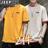 JEEP SPIRIT吉普短袖T恤男半袖上衣男士半截袖夏季體恤休閑服打底衫時(shí)尚潮流 黃色+杏色 L （115斤-130斤）